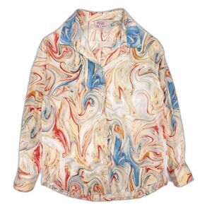 NEW Verge Girl Portrait Button Down Long Sleeve Marble Print 90s Y2k Clean Girl